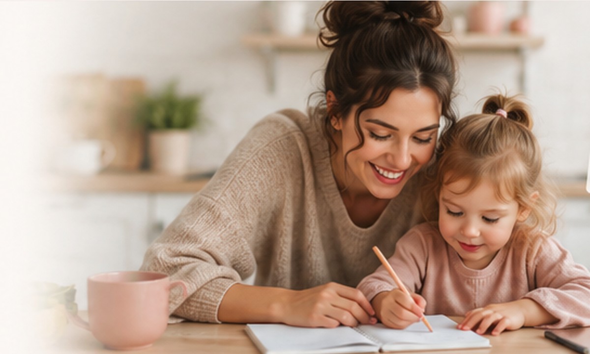 A mother and child spending time together at home